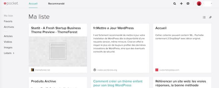 Votre compte Pocket sur le web