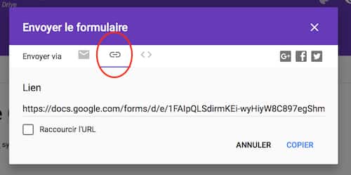 Lien formulaire Google Forms