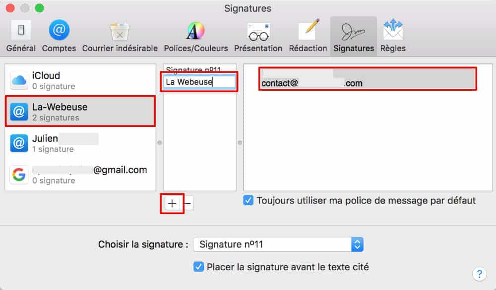 Créer la signature mail dans les préférences de Apple Mail