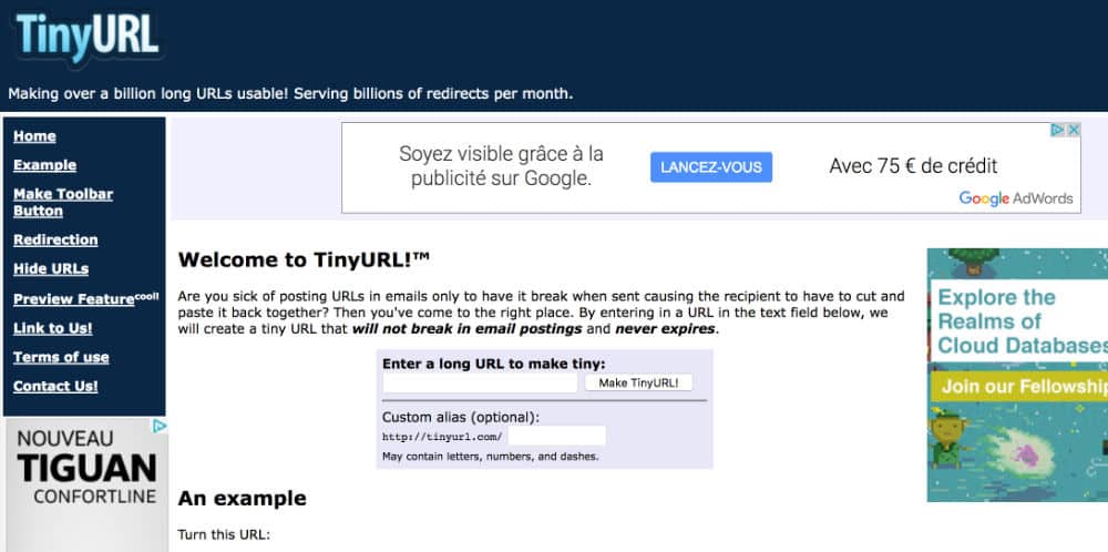 Raccourcisseurs URL - Tinyurl
