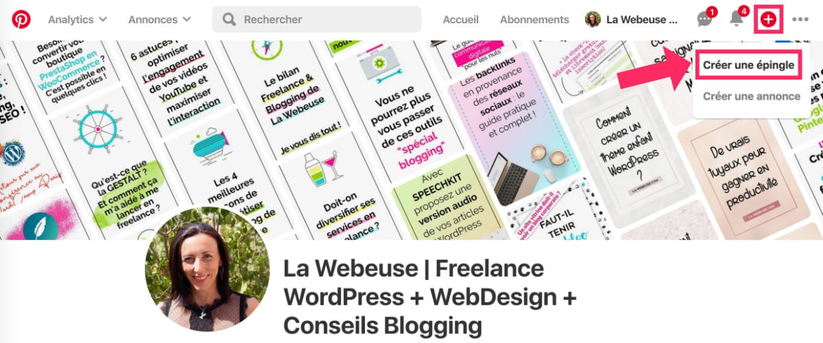 Créer une épingle dans Pinterest