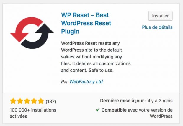 WP Reset : une extension utile pour vos développements WordPress