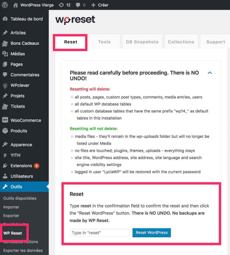 WP Reset : une extension utile pour vos développements WordPress
