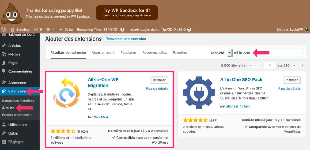 Migrer WordPress avec All In One WP Migration