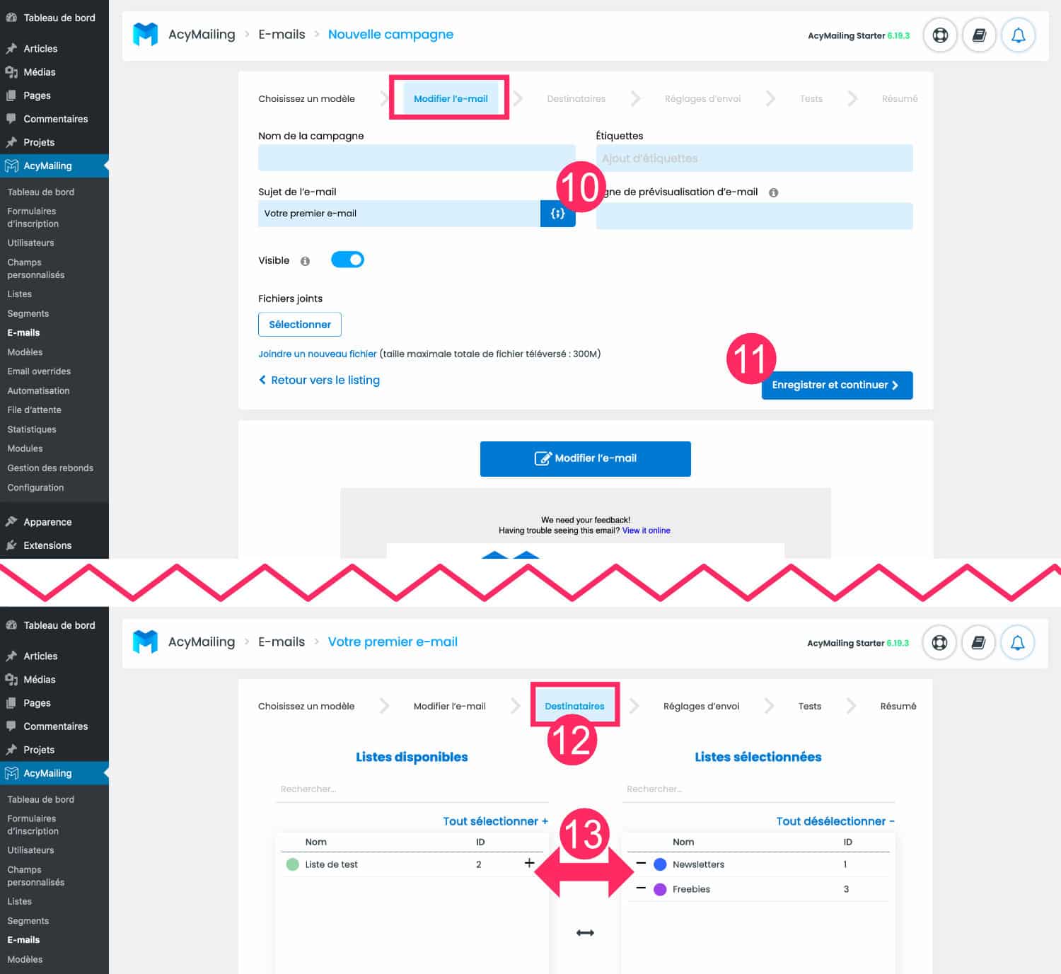 Choisir les destinataires de l'e-mail