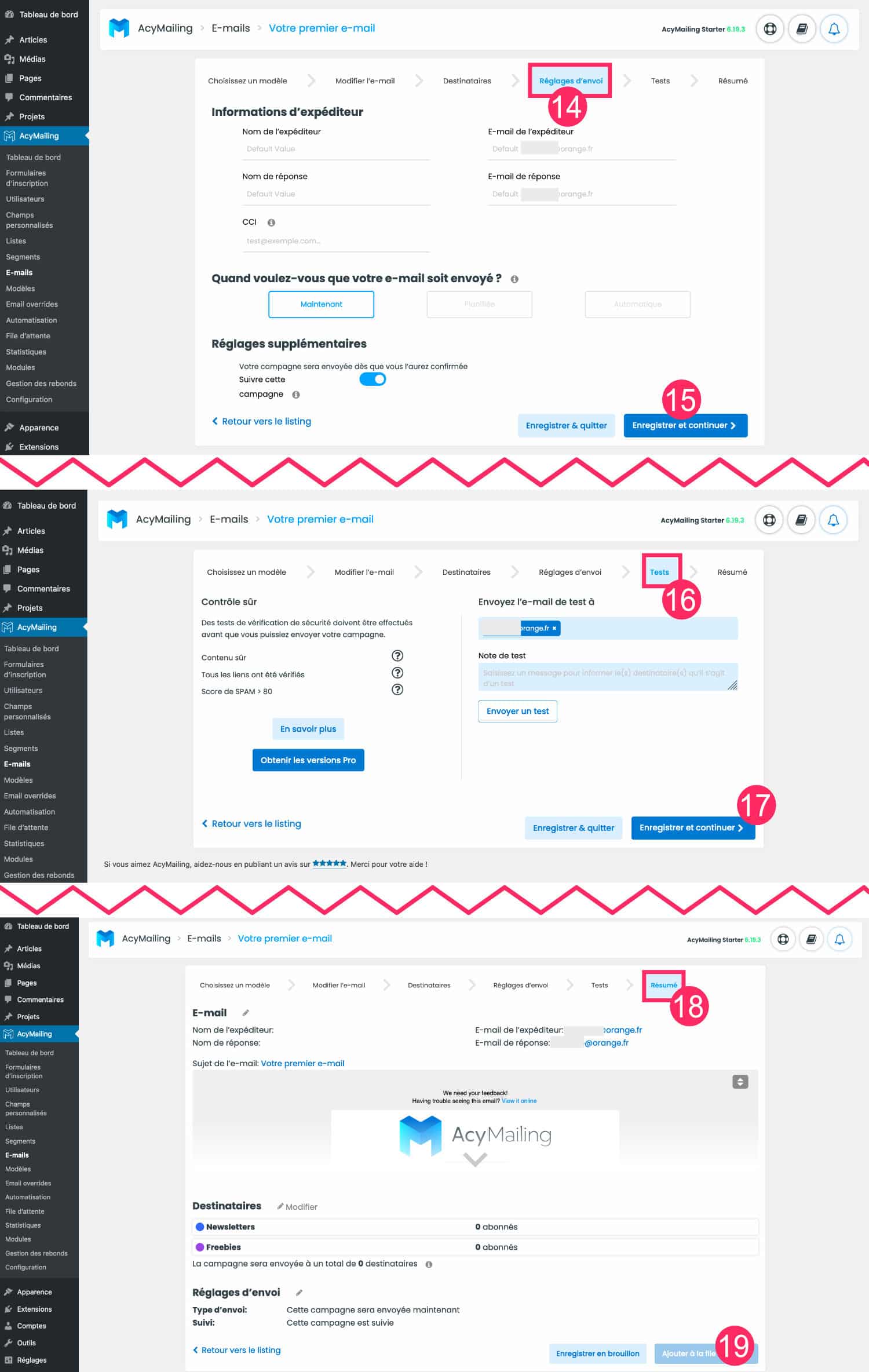 Envoyer l'e-mail avec AcyMailing