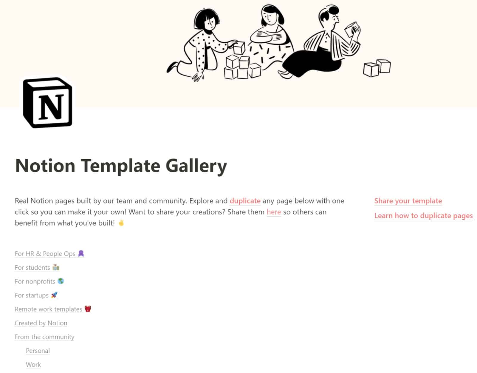 Notion templates officielles