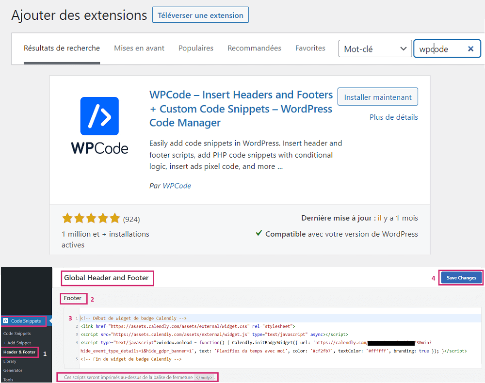 widget popup calendly avec wpcode
