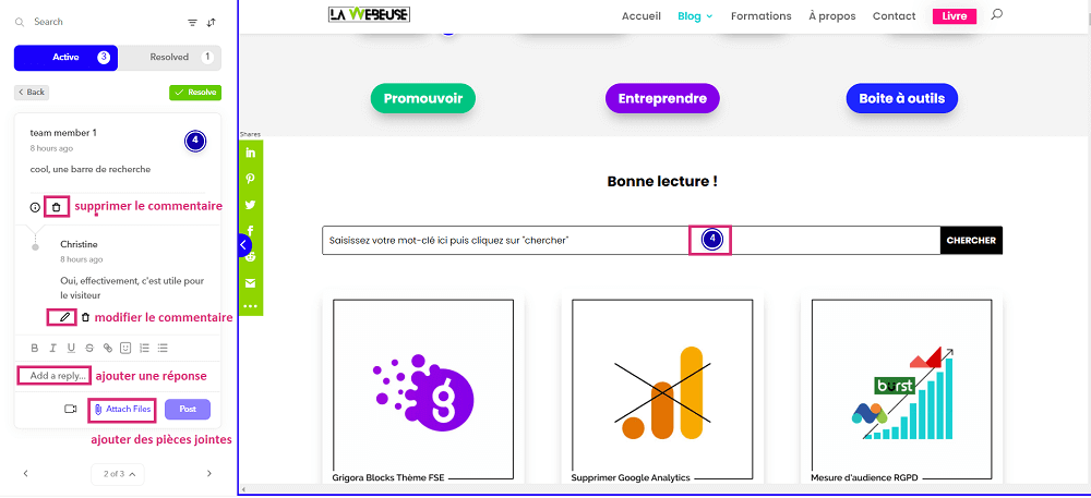 markup options commentaire