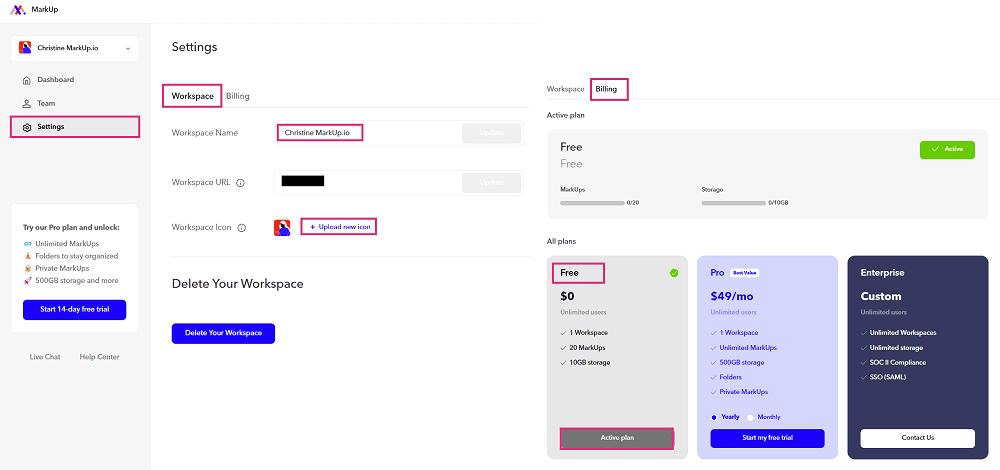 settings markup.io 