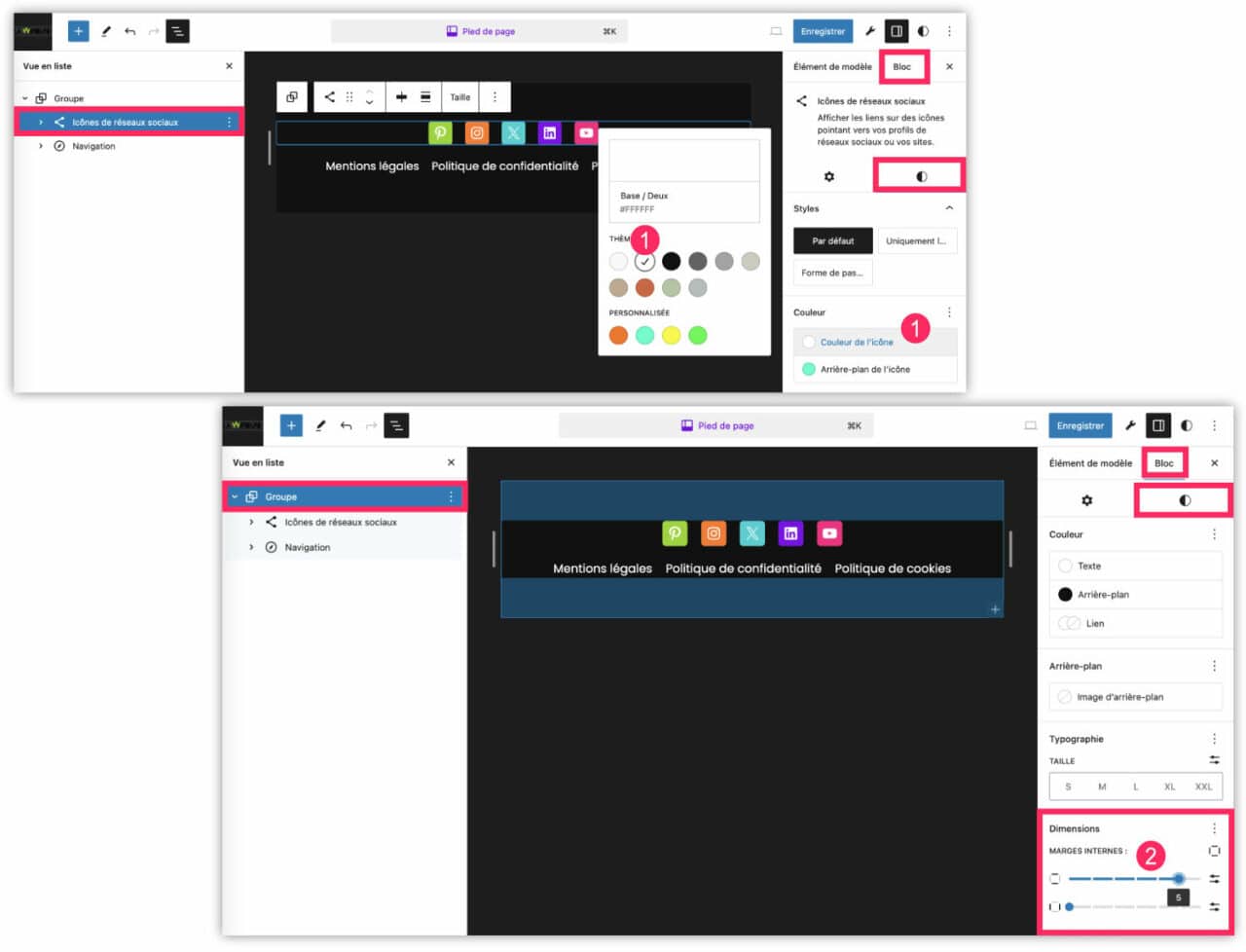 Personnaliser le pied de page (footer) de votre thème à blocs | La Webeuse